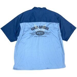 EUC Men's HARLEY DAVIDSON Embroidered Camp Collar Two-Toned Blue Shirt | Size XL